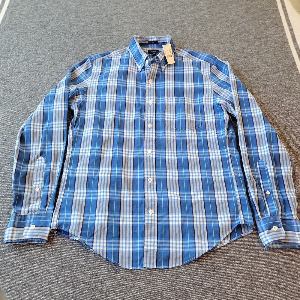 NWT J.Crew Shirt Men's Medium Slim Fit Blue Plaid‎ Long Sleeve Button Down - Picture 2 of 8